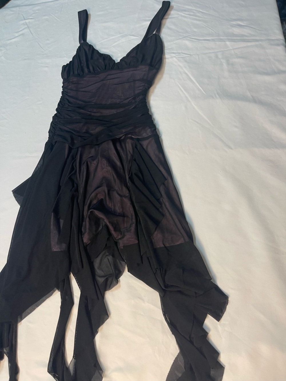 Kimchi Blue Black Sheer Mesh Asymmetrical Dress Fairy Grunge Goth Raw Hem S